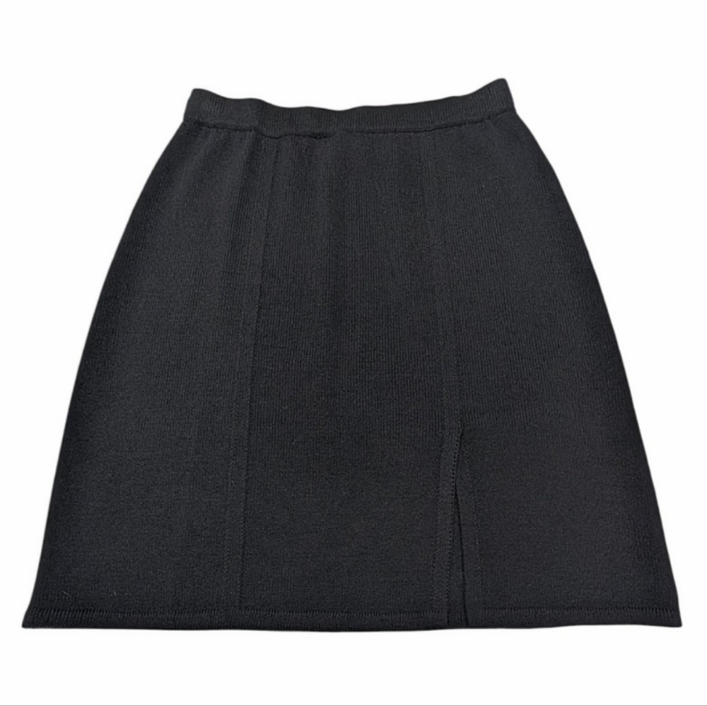St. John Black Wool Blend Santana Knit A-Line Sweater Skirt Front Slit Classic 6